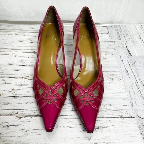 STUART WEITZMAN Hot Pink Mesh Pumps | Fuchsia High Heels - Picture 2 of 14